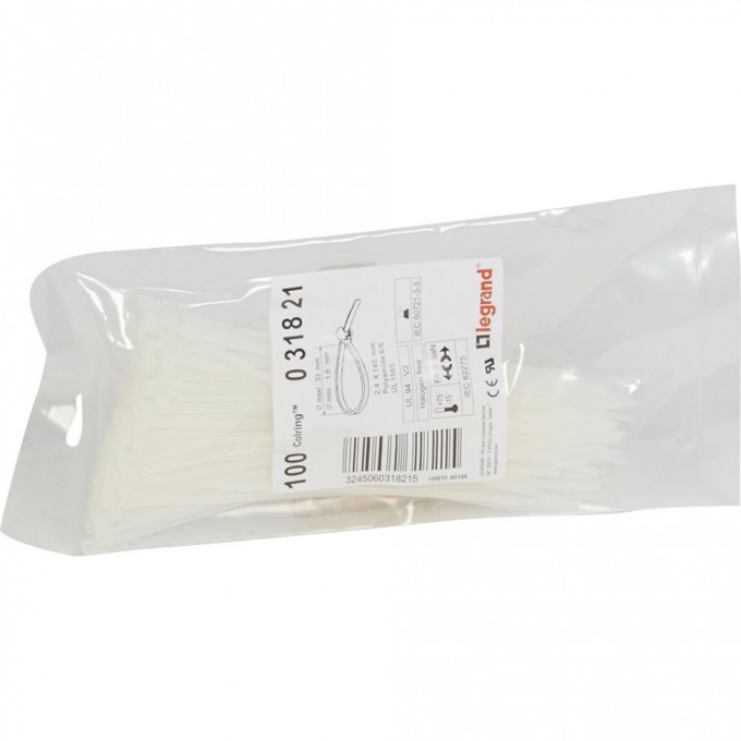 Монтажный хомут LEGRAND Colring ширина 2.4 мм длина 140 мм пакет 100 шт бесцветный 031821