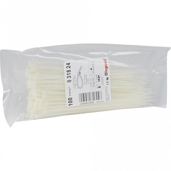 Монтажный хомут LEGRAND Colring ширина 3.5 мм длина 180 мм пакет 100 шт бесцветный 031824