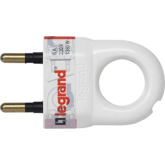 Вилка LEGRAND 2К серия Элиум 6 А с кольцом пластик белый 050162