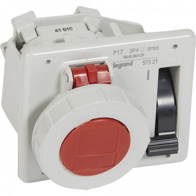 Встраиваемая розетка LEGRAND с блокировкой-выключателем и уменьшенным фланцем P17 Tempra Pro IP 55 380/415 В 16 A 3К+З 057321