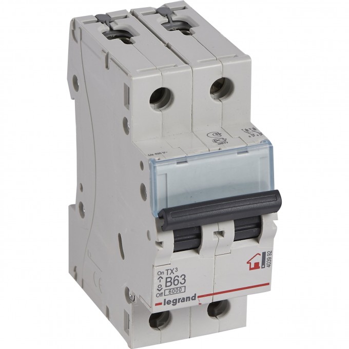 Автоматический выключатель LEGRAND TX³ 6000 6 кА тип B 2П 230/400 В 63А 2 модуля белый 403992