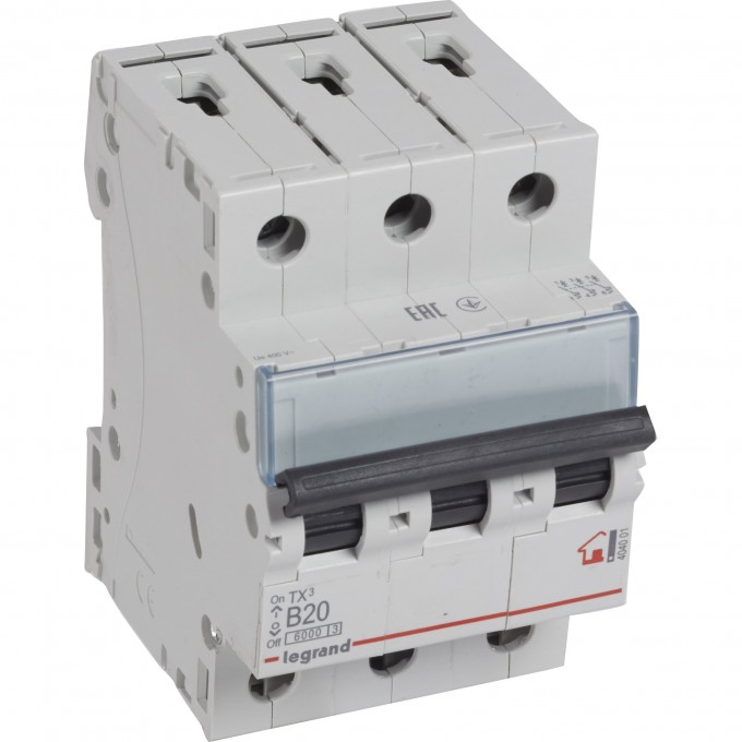 Автоматический выключатель LEGRAND TX³ 6000 6 кА тип B 3П 400 В 20А 3 модуля белый 404001