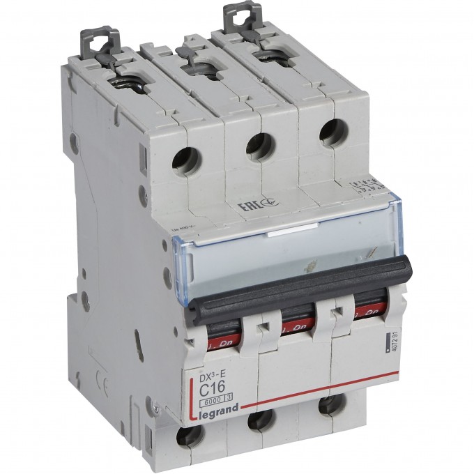 Автоматический выключатель LEGRAND DX³-E 6000 6 кА тип C 3П 230/400 В 16А 3 модуля белый 407291