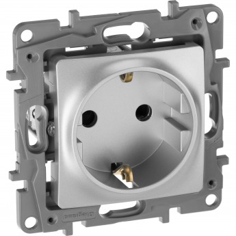 Розетка LEGRAND 2К+З со шторками немецкий стандарт винтовые зажимы 16 А 250 В Etika алюминий Розетка LEGRAND 2К+З со шторками немецкий стандарт винтовые зажимы 16 А 250 В Etika алюминий