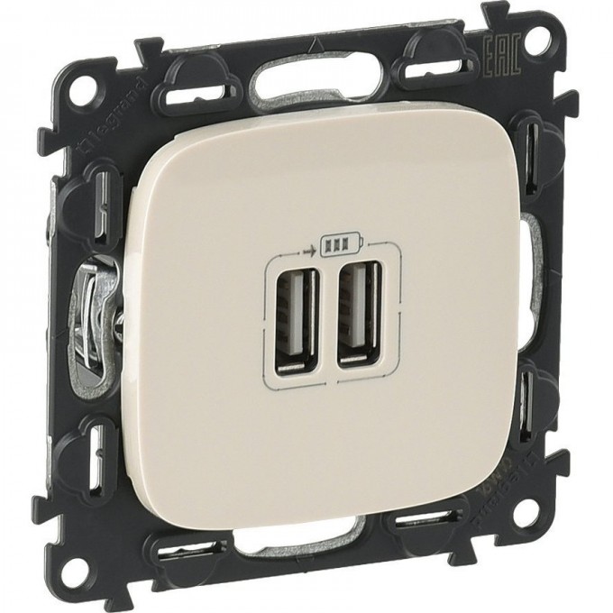 Зарядное устройство LEGRAND Valena ALLURE с двумя USB-разъемами 240В/5В 1500мА с лицевой панелью слоновая кость 754996