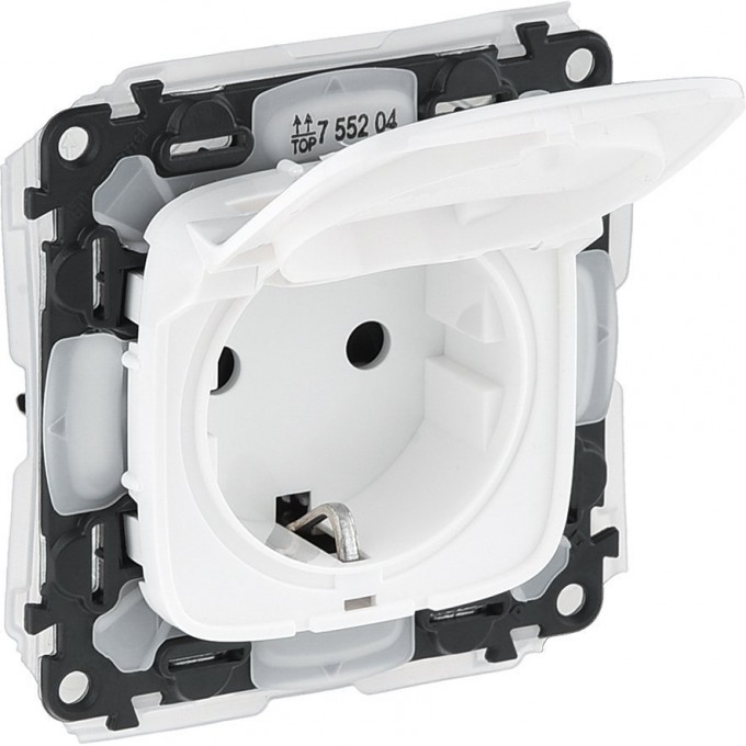 Розетка LEGRAND Valena ALLURE IP44 силовая 2К+З с защитными шторками и откидной крышкой белый 755204