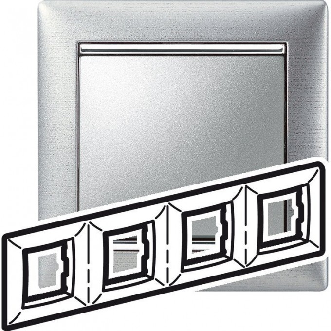 Рамка LEGRAND Valena 4 поста алюминий матовый 770334