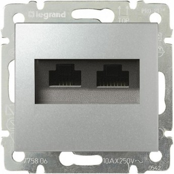Информационная розетка LEGRAND Valena RJ45 категория 5e UTP 2 выхода с захватами алюминий