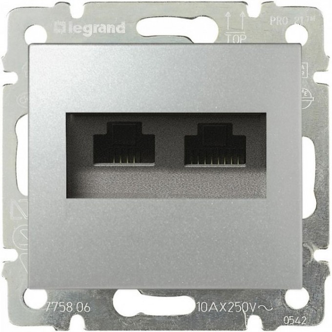 Информационная розетка LEGRAND Valena RJ45 категория 5e UTP 2 выхода с захватами алюминий 770231