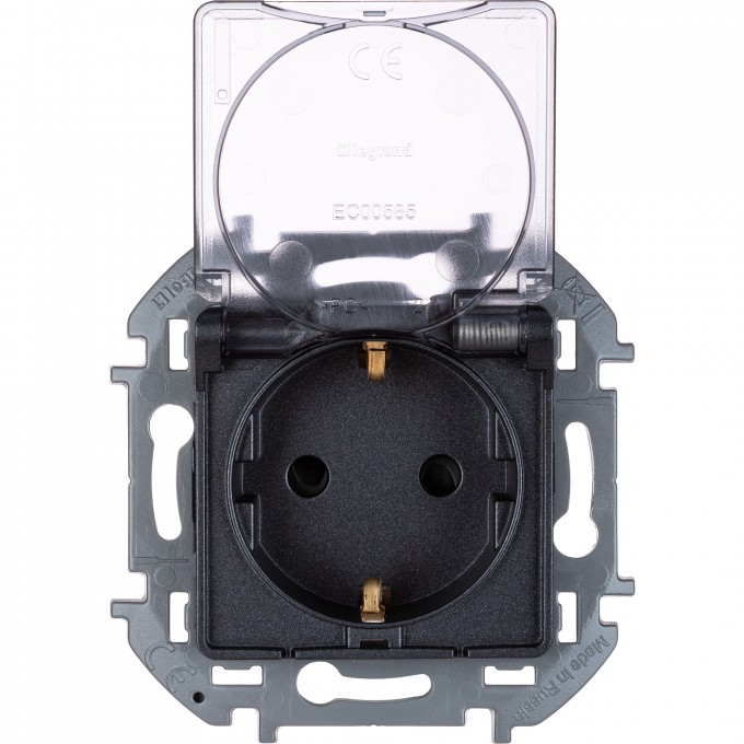 Розетка LEGRAND INSPIRIA 2К+З IP 44 с откидной крышкой и шторками немецкий стандарт 16 А 250 В антрацит 673743
