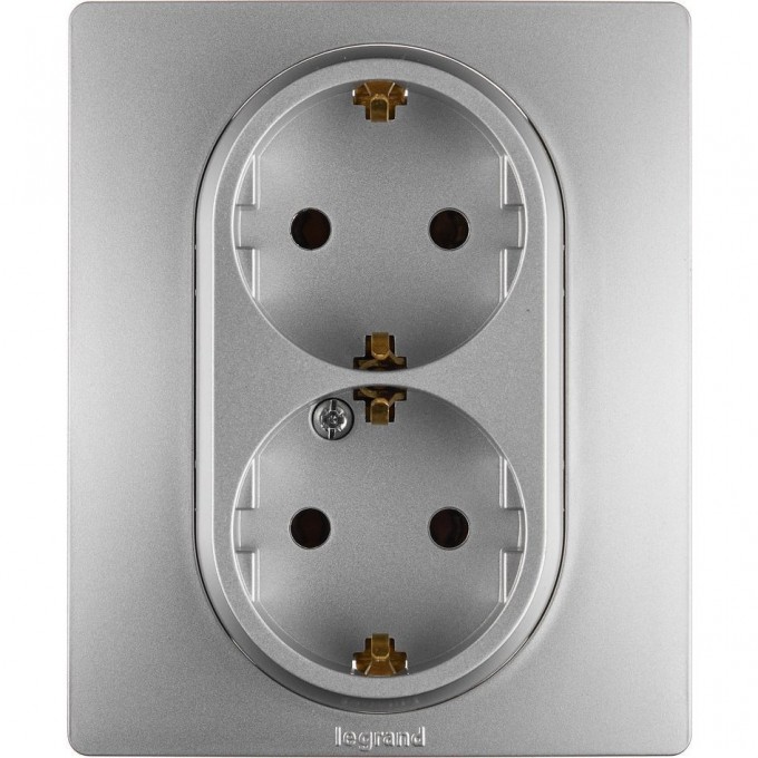 Розетка LEGRAND 2 x 2К+З немецкий стандарт винтовые зажимы 16 А 250 В Etika алюминий 672423