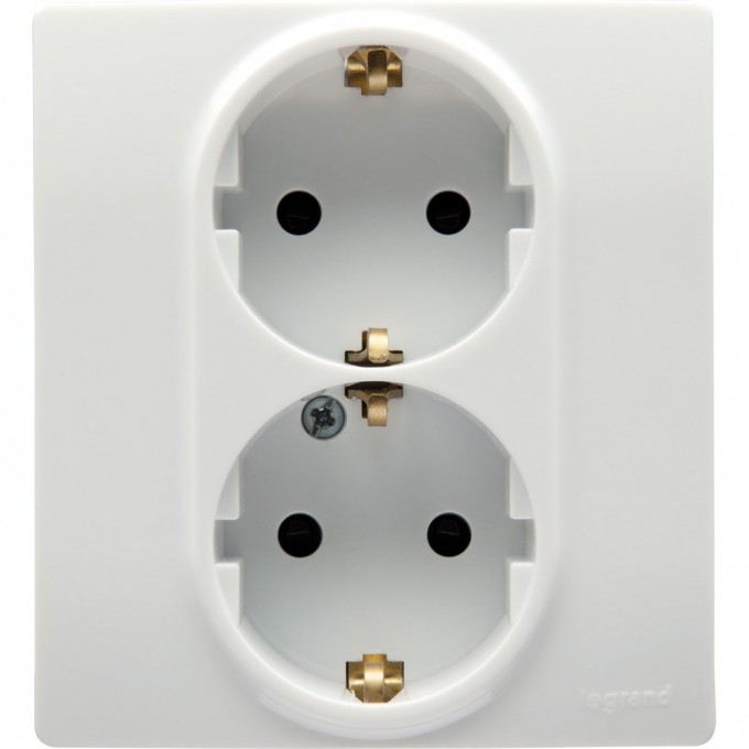 Розетка LEGRAND 2 x 2К+З со шторками немецкий стандарт автоматические зажимы 16 А 250 В Etika белый 672233
