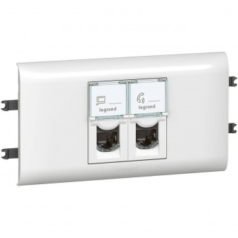 Розетка LEGRAND 2 x RJ 45 Программа Mosaic с рамкой и суппортом для DLP с крышкой 65 мм категория 5е FTP белый