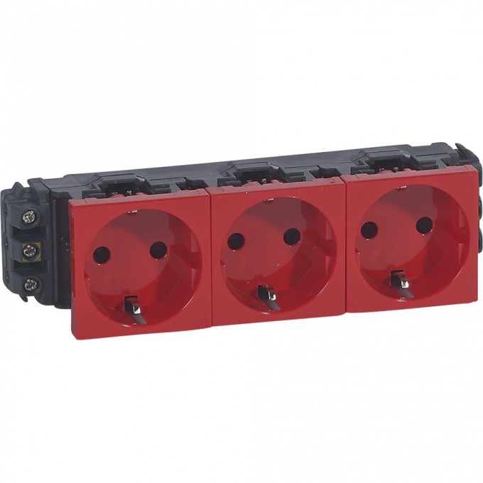 Розетка Legrand Mosaic 3х2К+3 для кабель-каналов, с винтовыми зажимами, красный 77613